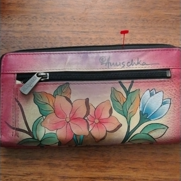 Anuschka Leather Hummingbird and Flower Wallet Accordion Zip Around Clutch - Picture 4 of 8
